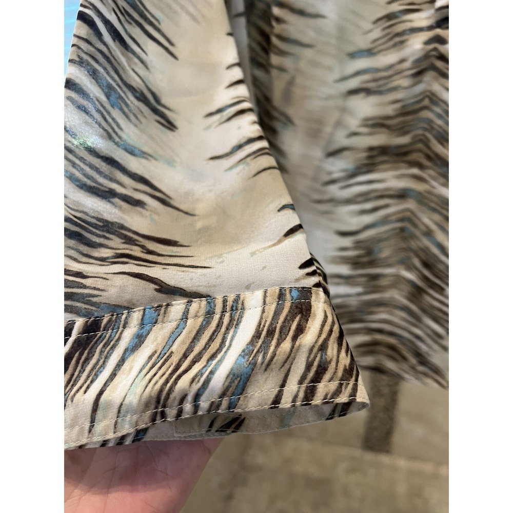 CHICOS Blouse Womens 2 L/12 Chiffon Fall Brown Tan White Long Sleeve Tunic - Picture 4 of 8
